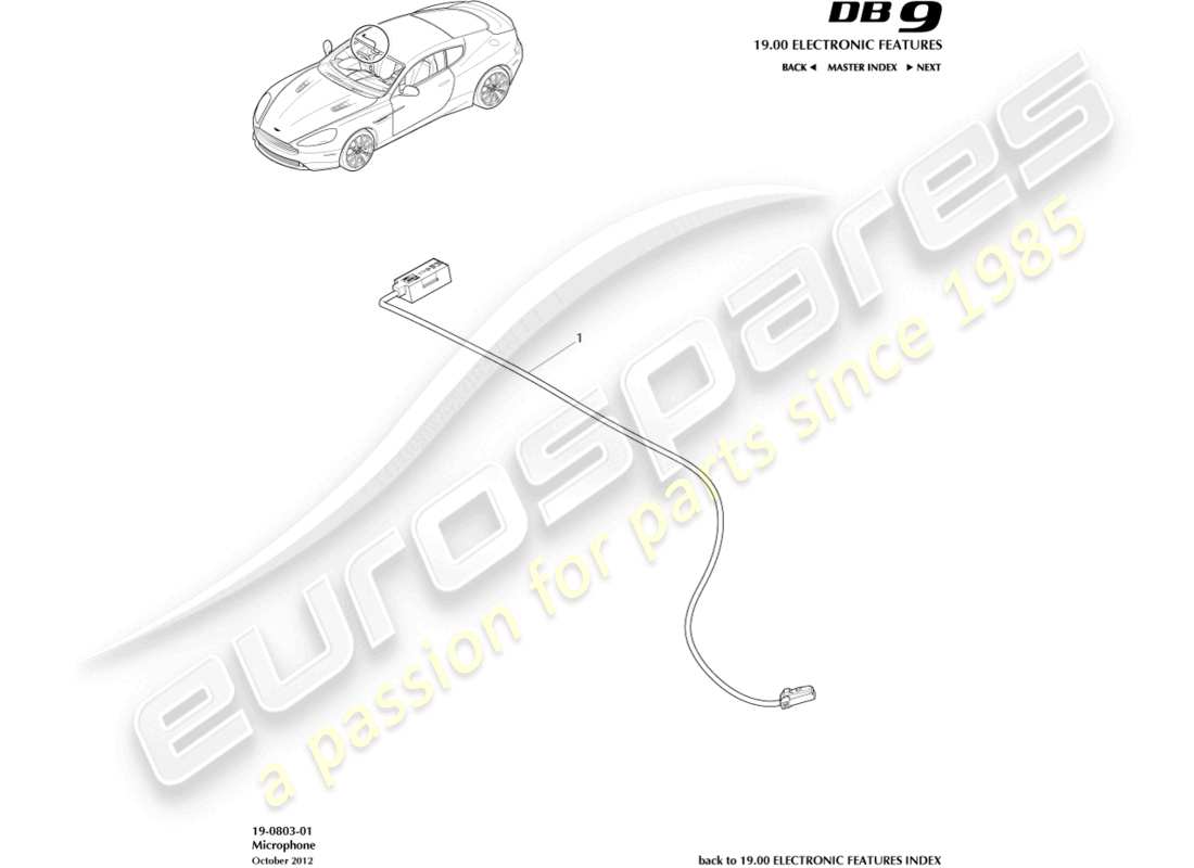 aston martin db9 (2014) microfono, diagramma delle parti del telefono