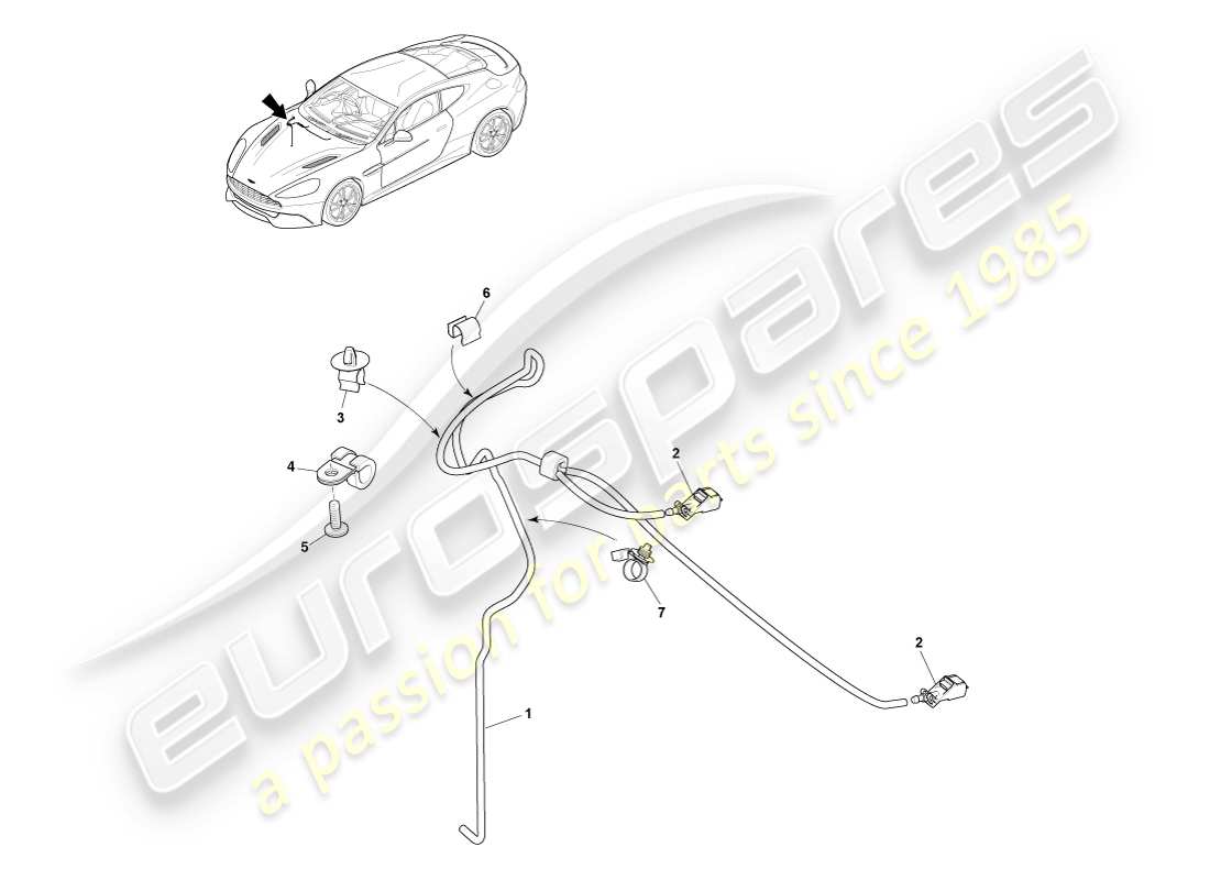 aston martin vanquish (2013) lavaggio del parabrezza diagramma delle parti