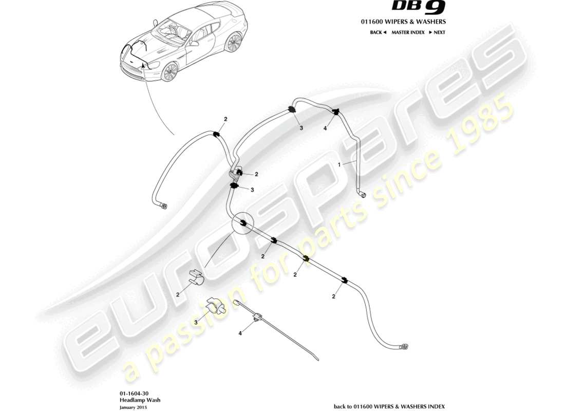 aston martin db9 (2014) diagramma delle parti del lavaggio dei fari