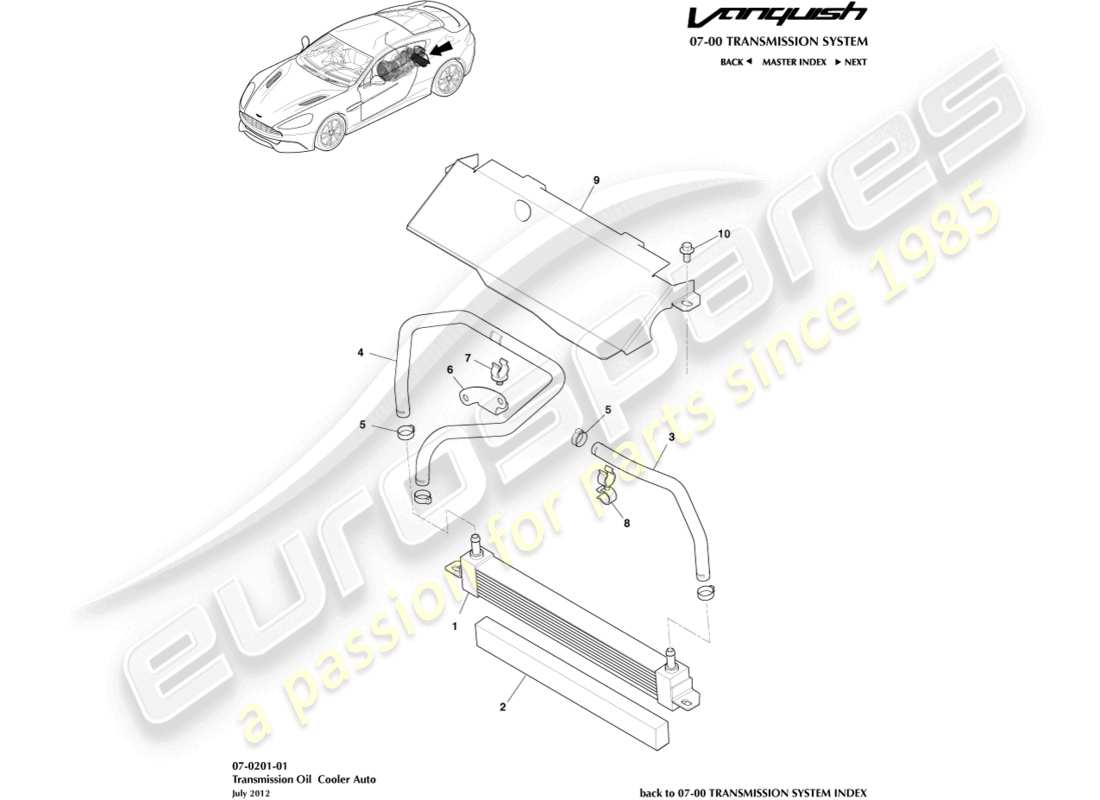 aston martin vanquish (2015) radiatore dell'olio della trasmissione diagramma delle parti