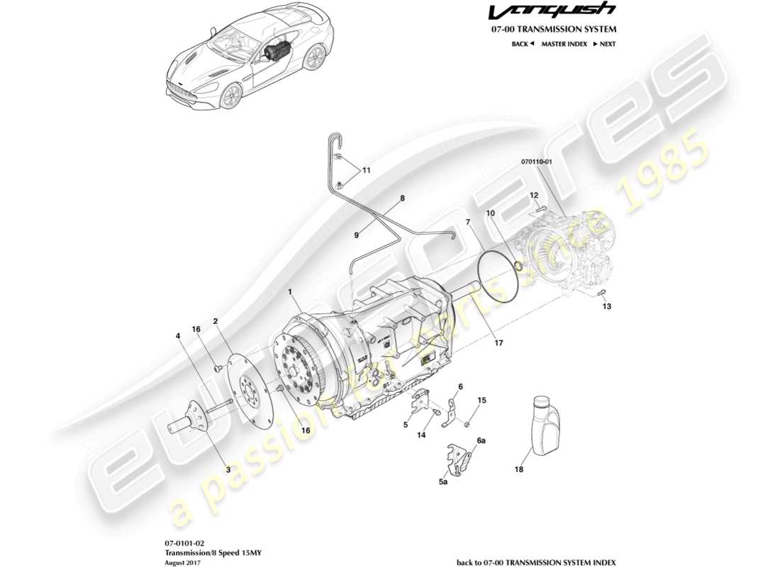 aston martin vanquish (2015) trasmissione, 8 vel diagramma delle parti