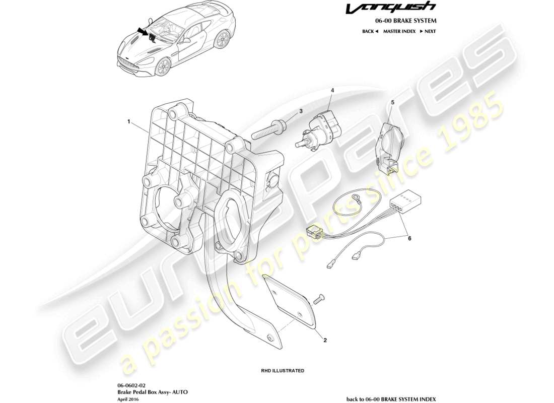 aston martin vanquish (2016) gruppo attuatore freno diagramma delle parti