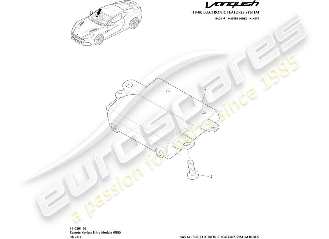 aston martin vanquish (2016) rke diagramma delle parti