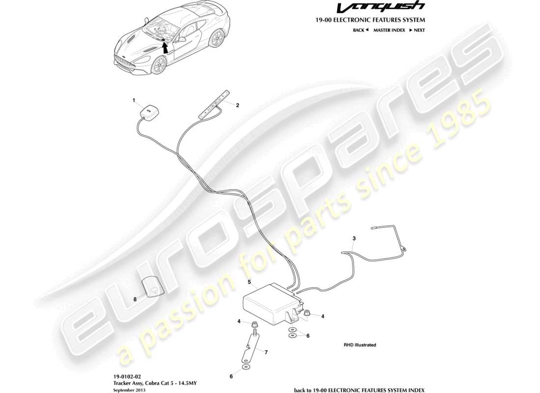 aston martin vanquish (2016) cat-5 localizzatore, 14.5my diagramma delle parti