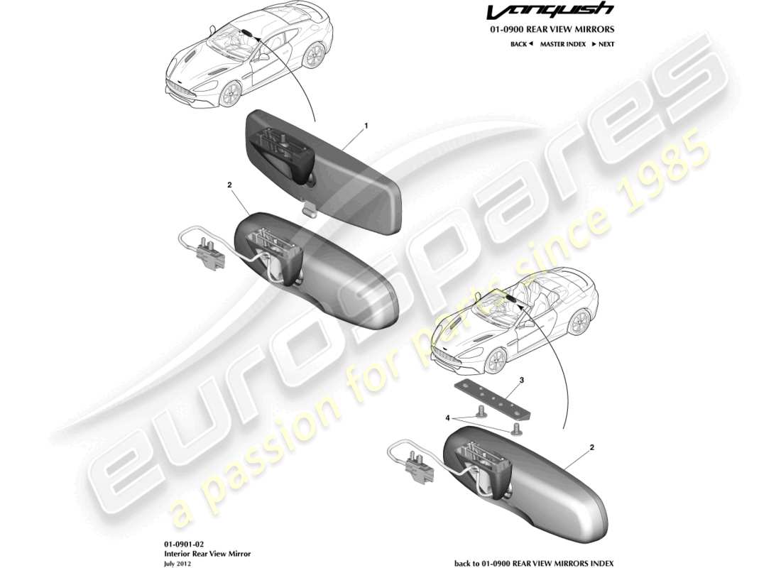 aston martin vanquish (2018) specchio interno diagramma delle parti