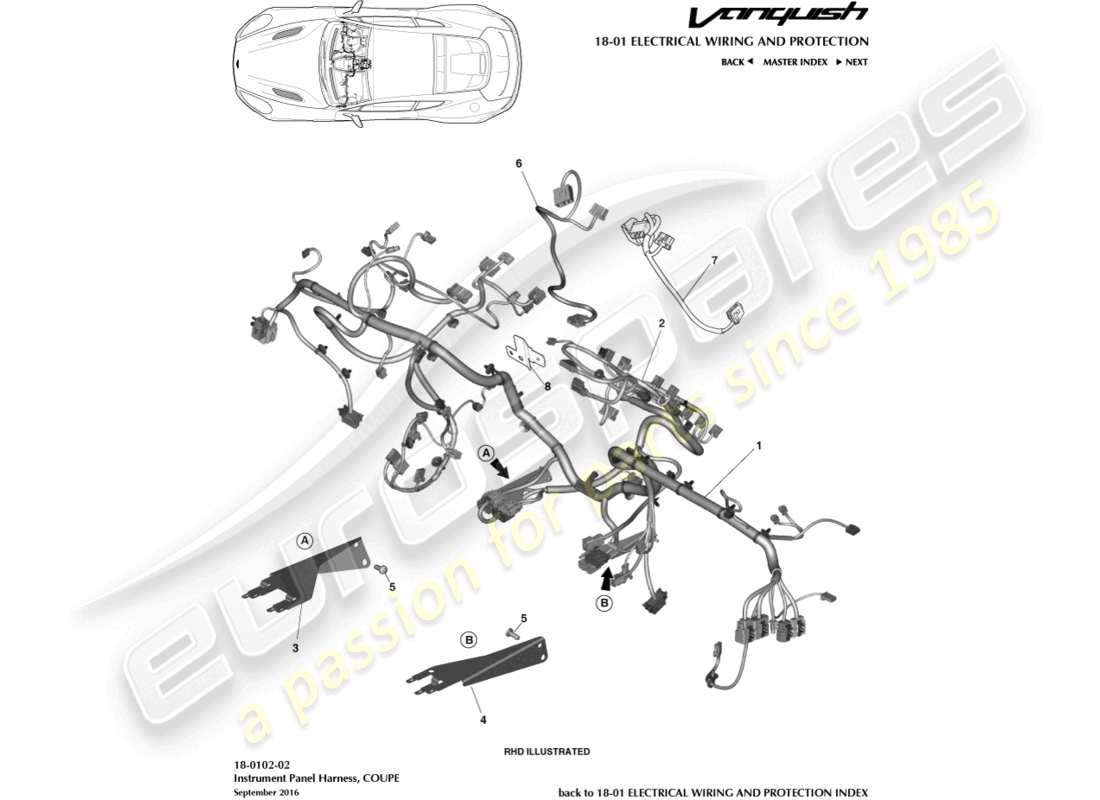 aston martin vanquish (2018) cablaggio ip diagramma delle parti