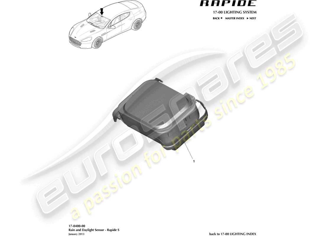 aston martin rapide (2011) sensore pioggia e luce diurna diagramma delle parti
