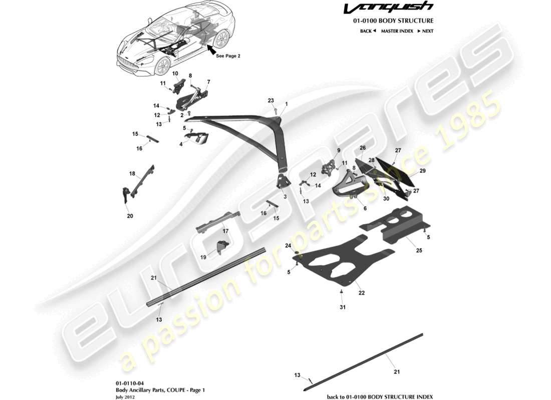 aston martin vanquish (2016) parti ausiliarie, coupé, pagina 1 diagramma delle parti