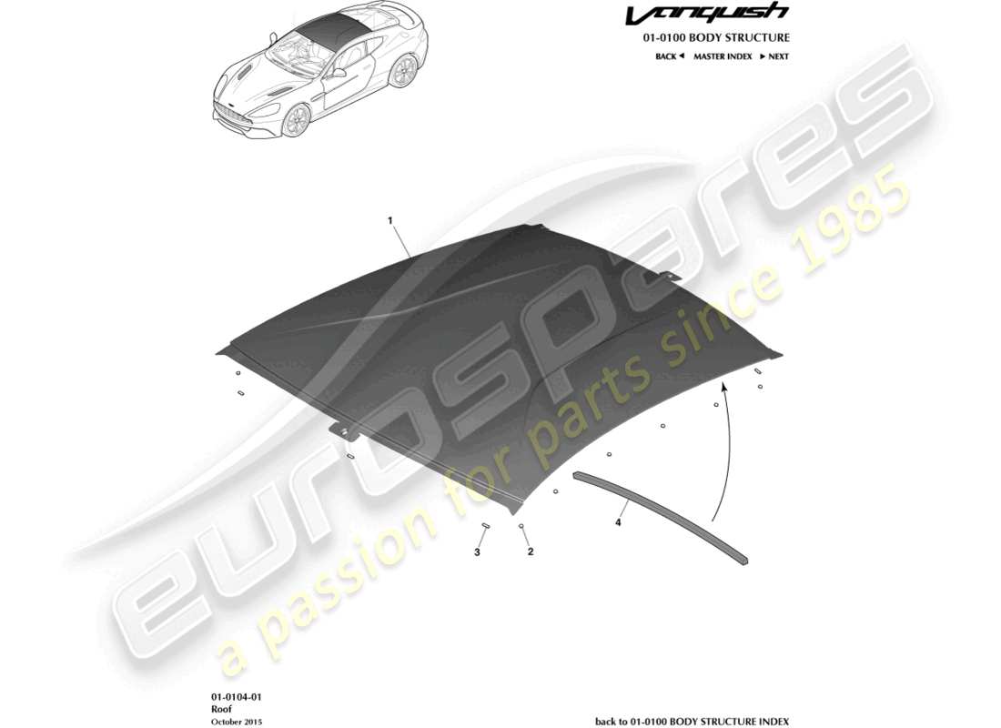 aston martin vanquish (2017) tetto, diagramma delle parti della coupé