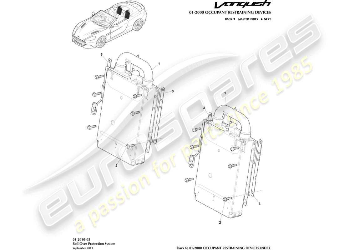 aston martin vanquish (2015) rollbar ripiegabile, volante diagramma delle parti