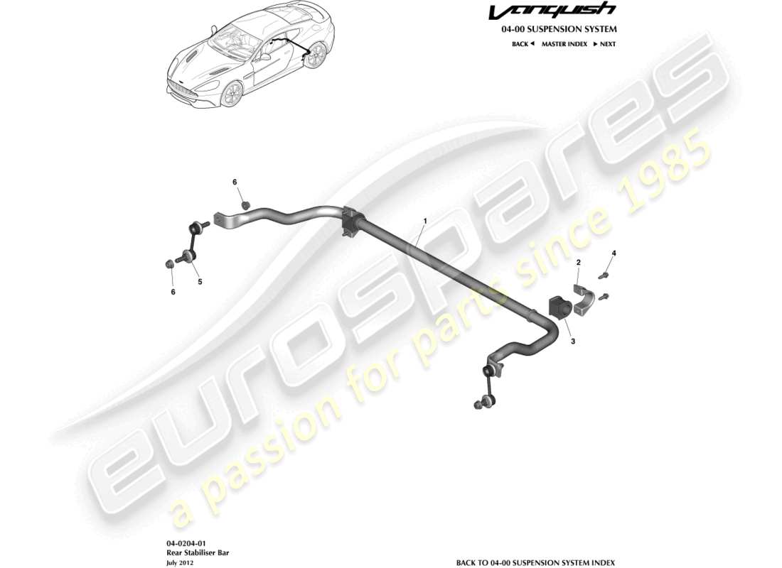 aston martin vanquish (2017) diagramma delle parti della barra stabilizzatrice posteriore