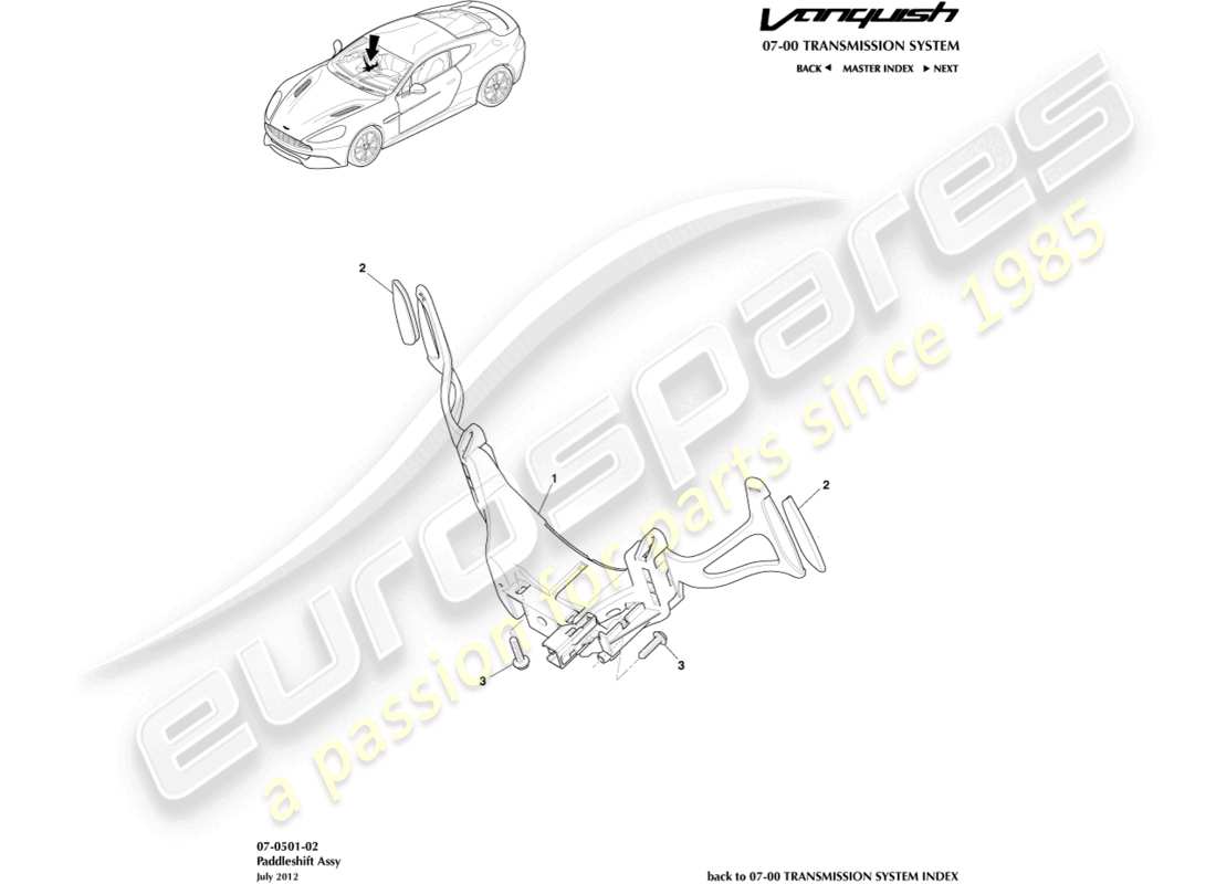 aston martin vanquish (2016) volante diagramma delle parti