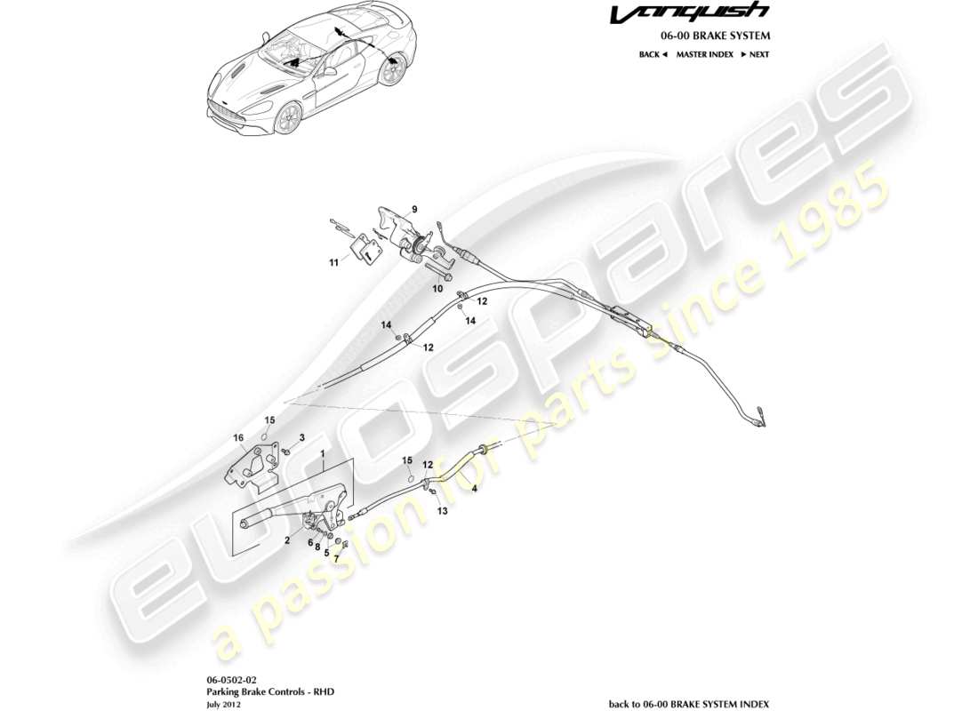 aston martin vanquish (2018) freno di stazionamento, guida a destra diagramma delle parti