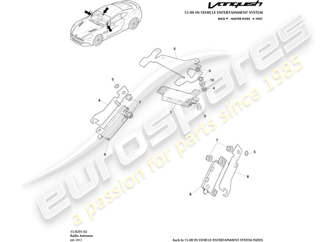 aston martin vanquish (2018) diagramma delle parti dell'antenna radio