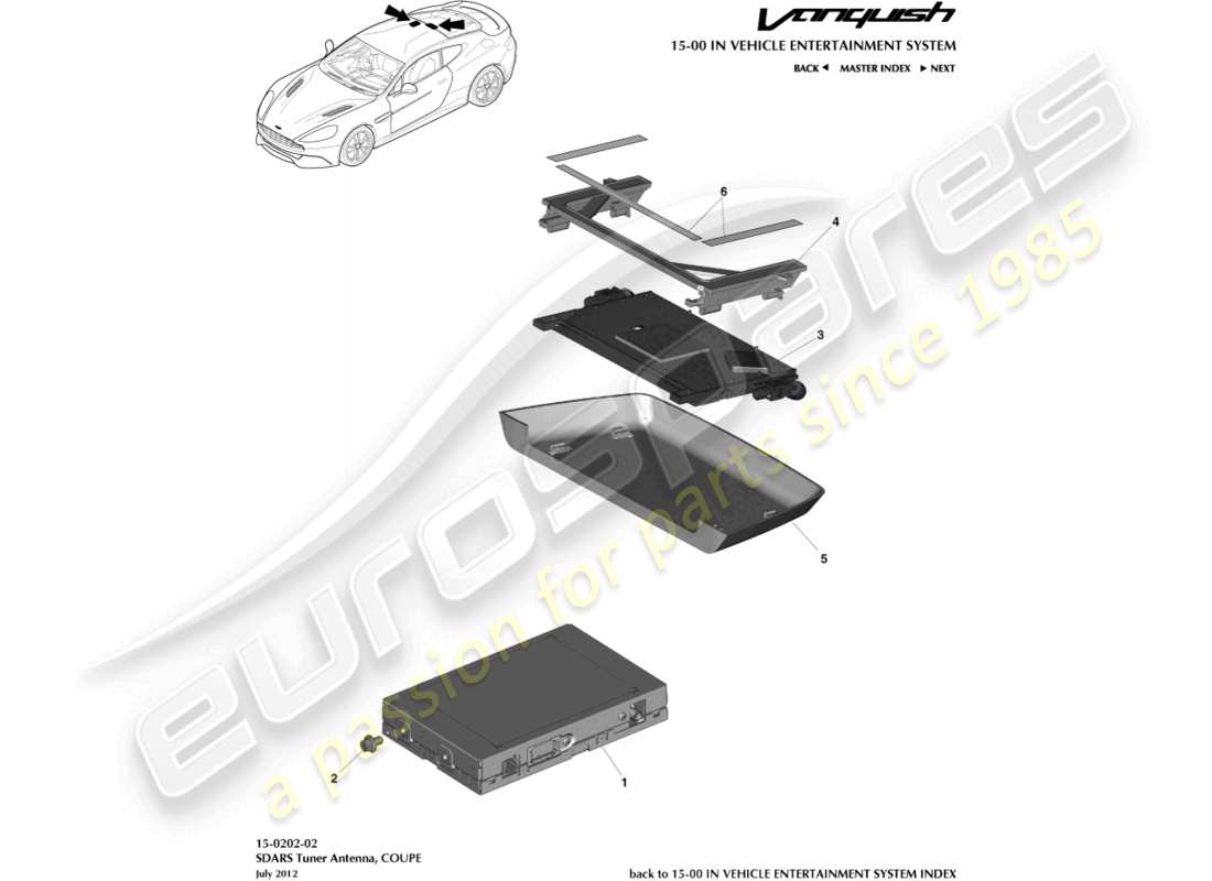 aston martin vanquish (2017) sintonizzatore sdars, diagramma delle parti coupé