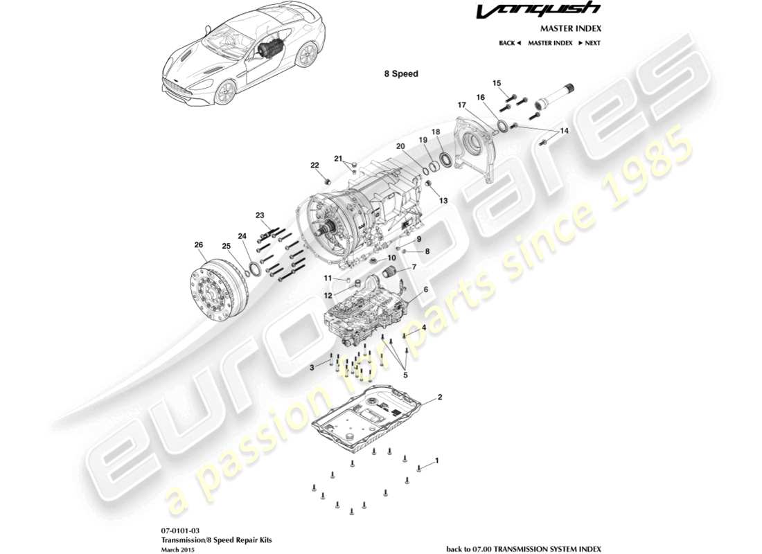 aston martin vanquish (2015) kit di trasmissione, 8 vel diagramma delle parti