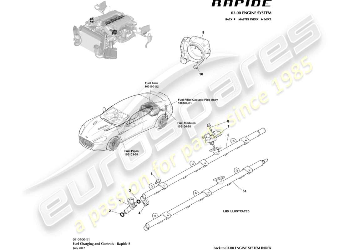 aston martin rapide (2010) ricarica e controlli del carburante diagramma delle parti