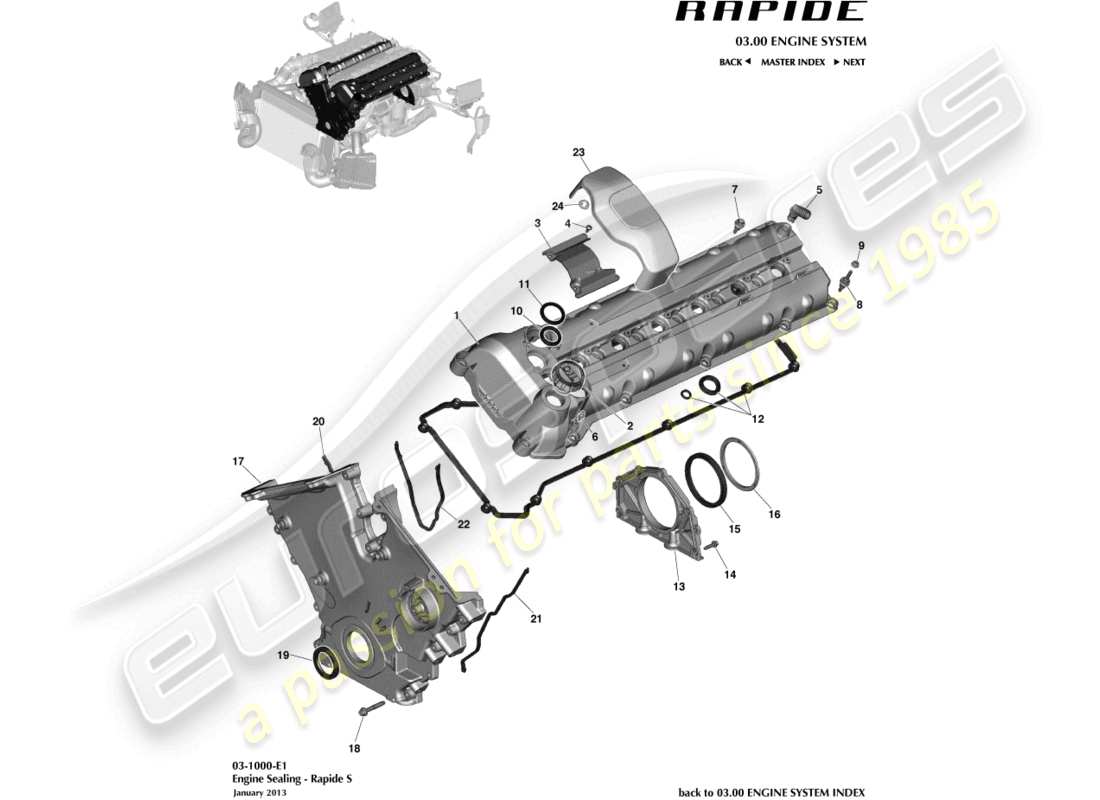aston martin rapide (2010) diagramm der motordichtungsteile