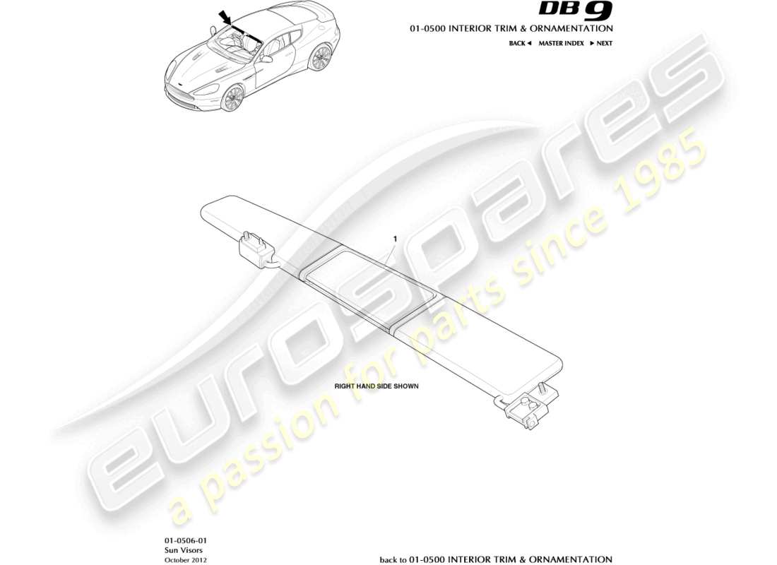 aston martin db9 (2017) visiere parasole diagramma delle parti