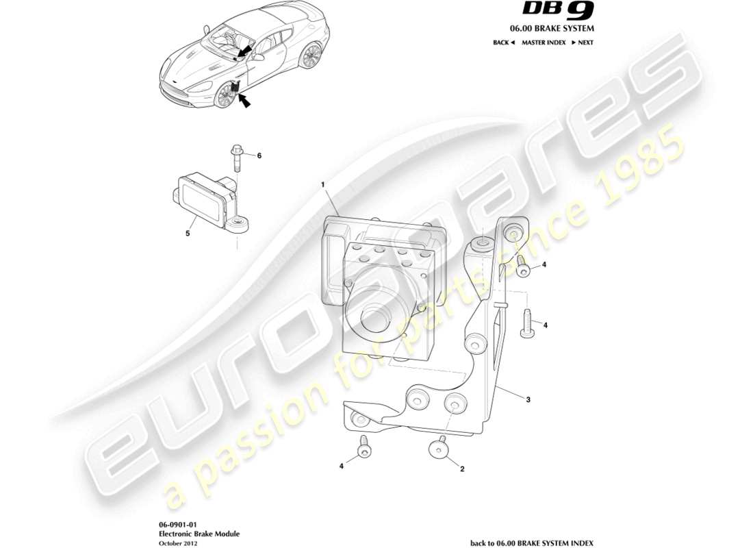 aston martin db9 (2014) diagramma delle parti del modulo freno elettronico