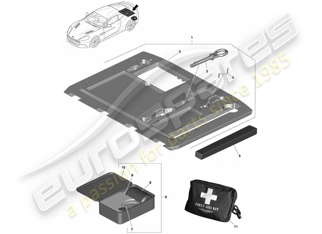 aston martin vanquish (2014) attrezzature di emergenza diagramma delle parti