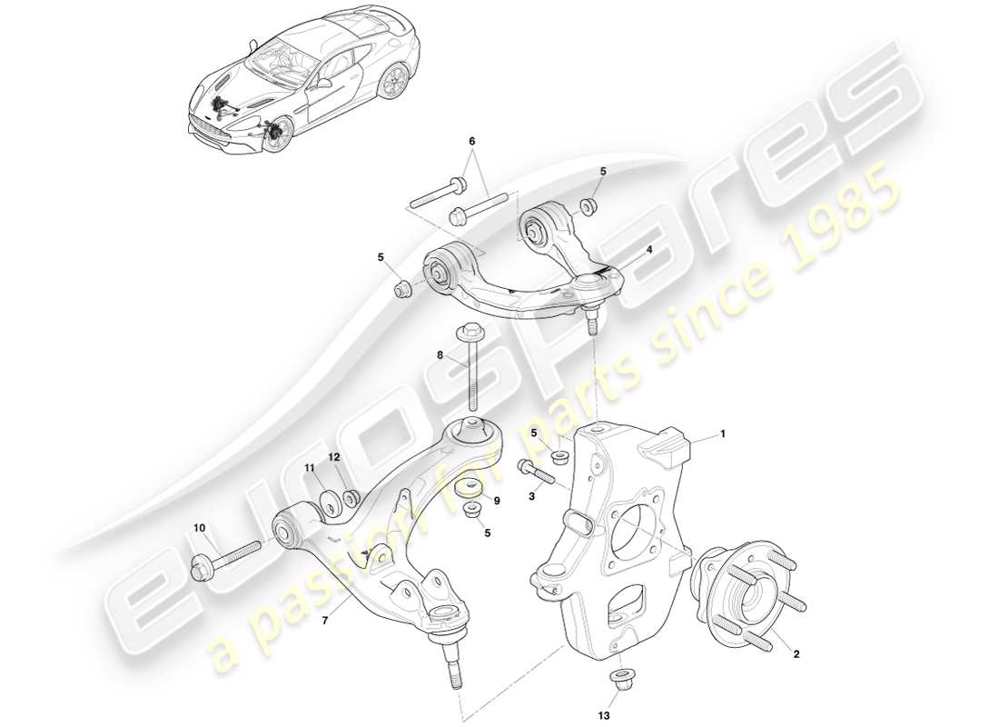 aston martin vanquish (2014) gruppo sospensione anteriore diagramma delle parti
