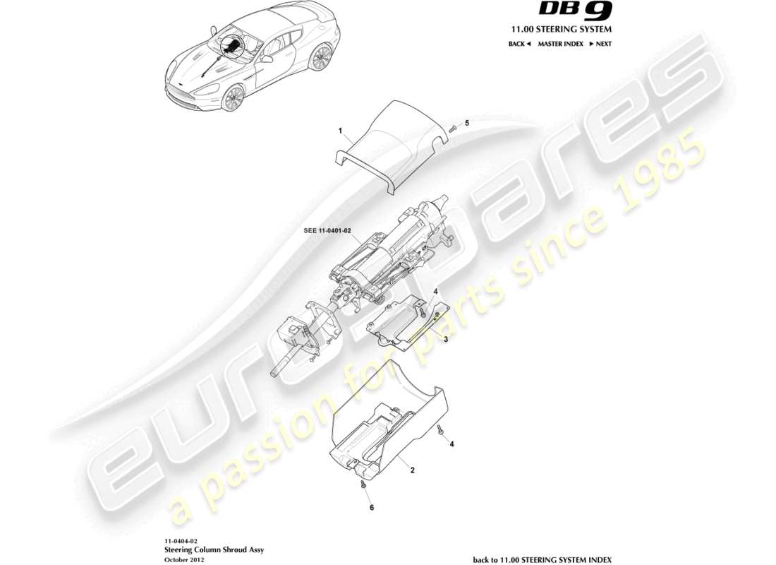 aston martin db9 (2016) diagramma della parte della copertura della colonna