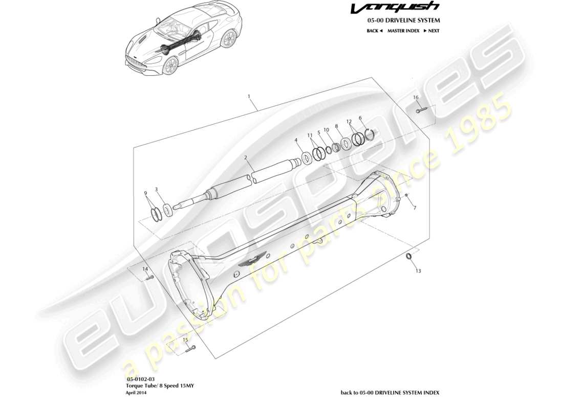 aston martin vanquish (2017) gruppo tubo di torsione, diagramma delle parti 8 spd