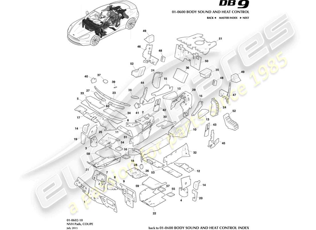 aston martin db9 (2017) pastiglie nvh, coupé diagramma delle parti
