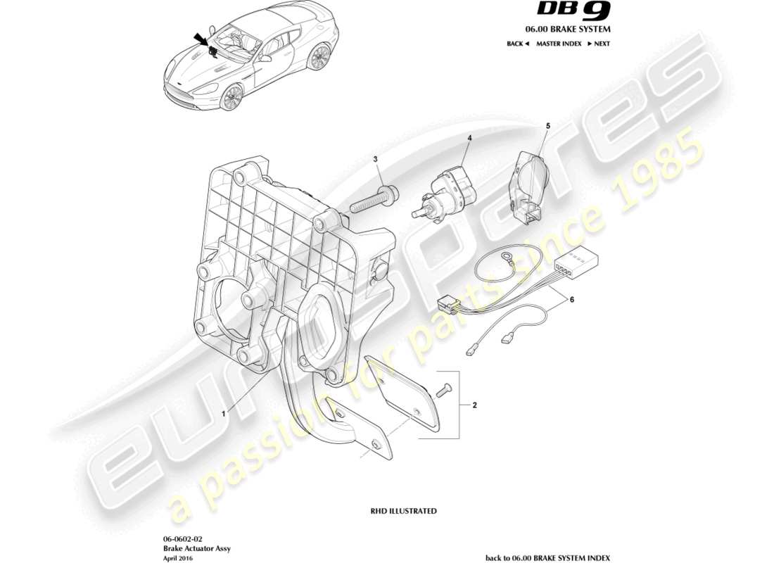 aston martin db9 (2014) schema delle parti del gruppo attuatore del freno