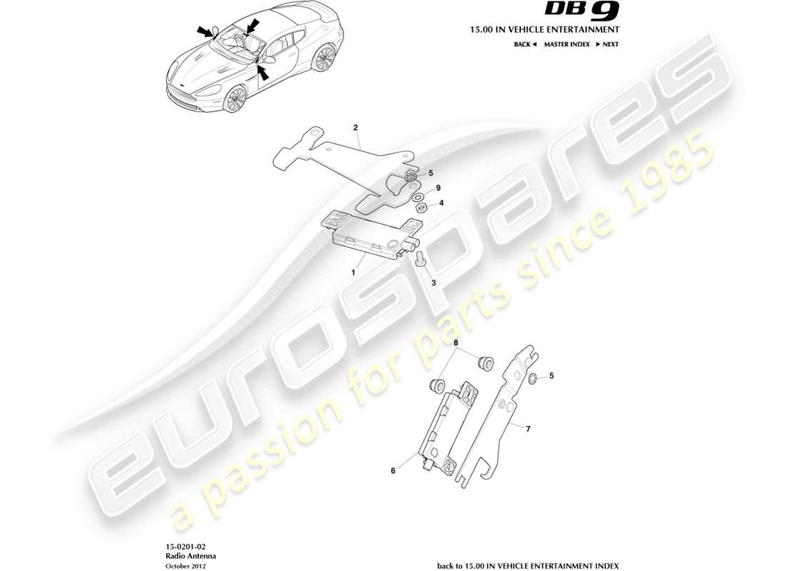 aston martin db9 (2014) diagramma delle parti dell'antenna radio