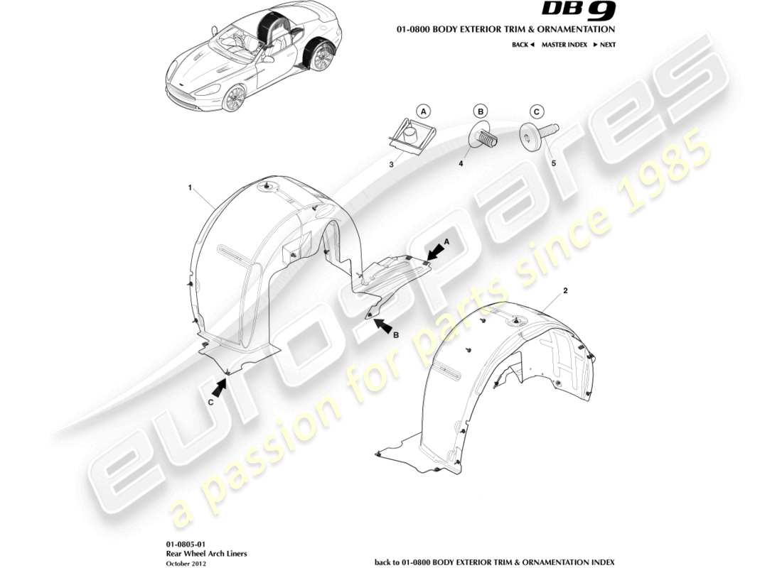 aston martin db9 (2015) rivestimenti del passaruota posteriore diagramma delle parti