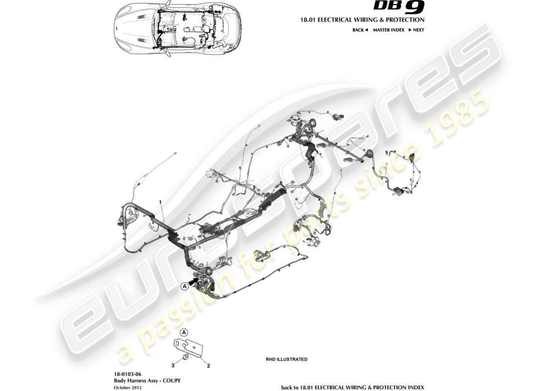 aston martin db9 (2015) imbracatura per il corpo, coupé diagramma delle parti