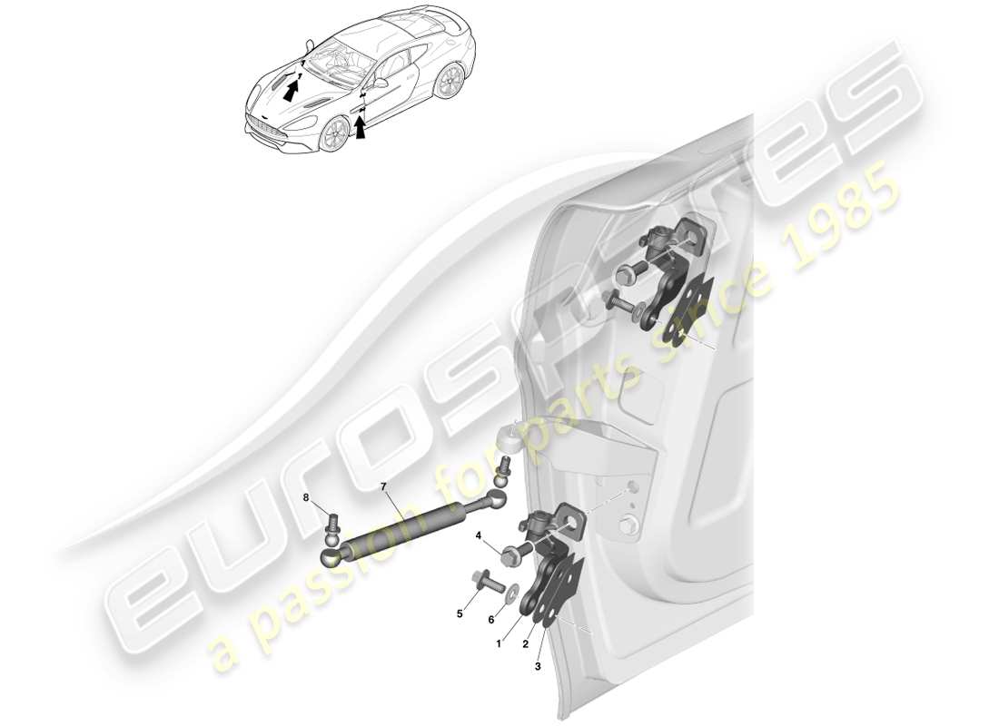 aston martin vanquish (2014) gruppo cerniera della porta diagramma delle parti