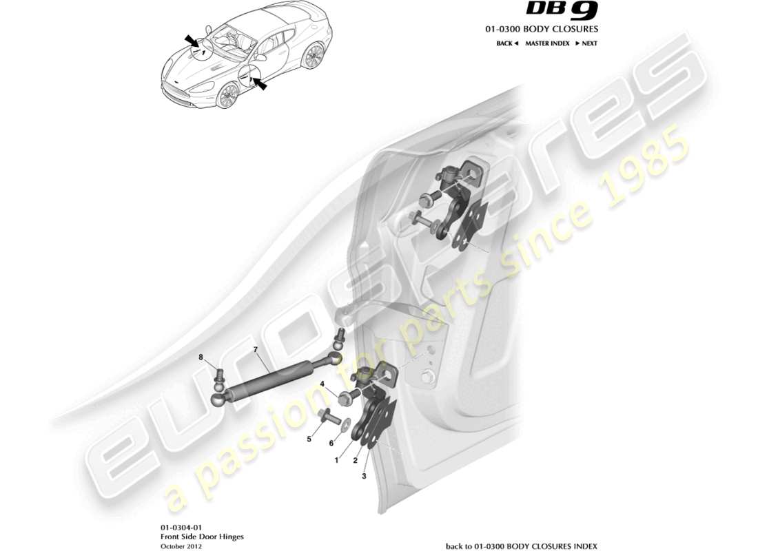 aston martin db9 (2016) schema delle parti del gruppo cerniera della porta
