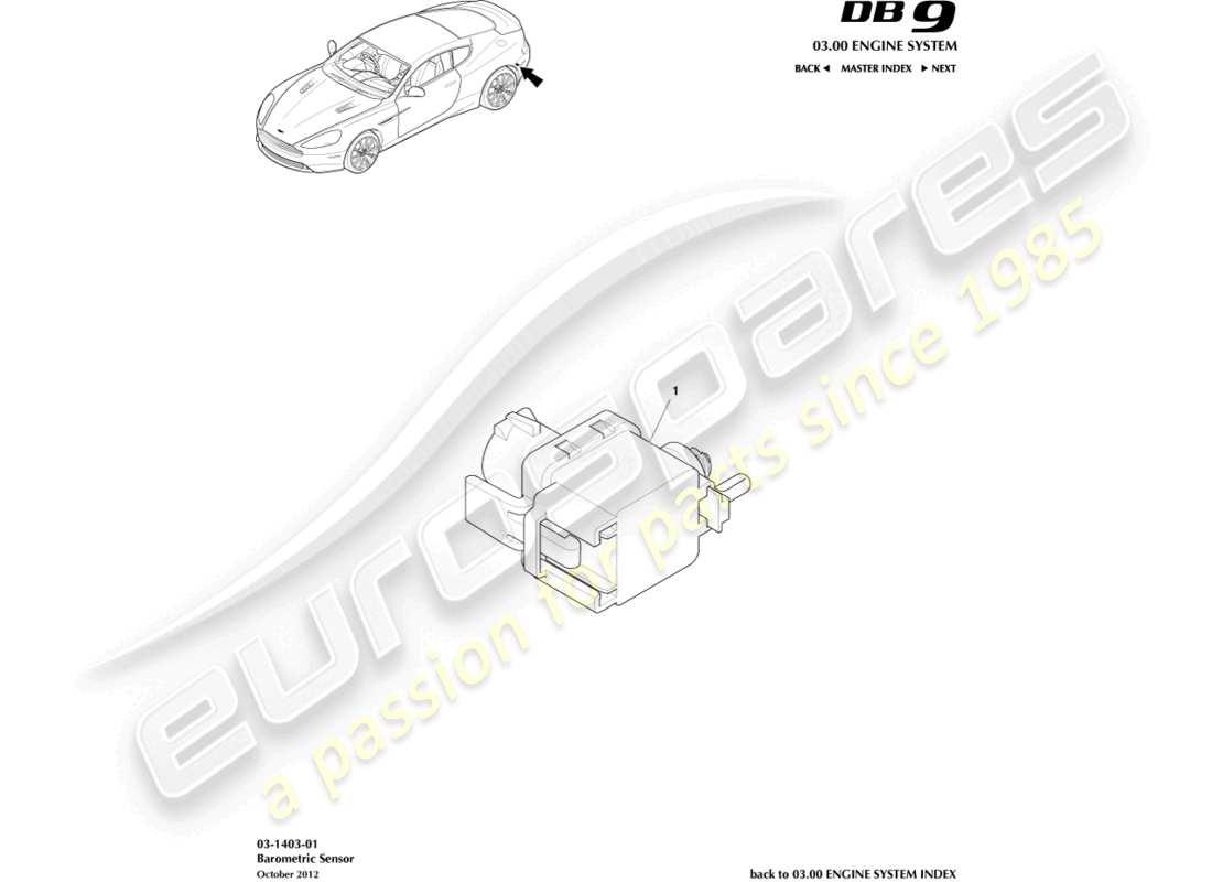 aston martin db9 (2016) diagramma delle parti del sensore barometrico