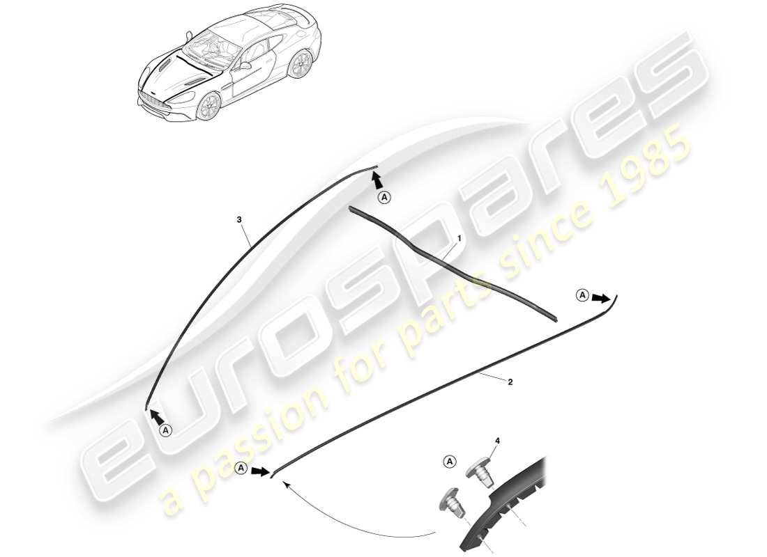 aston martin vanquish (2013) guarnizioni del cofano diagramma delle parti