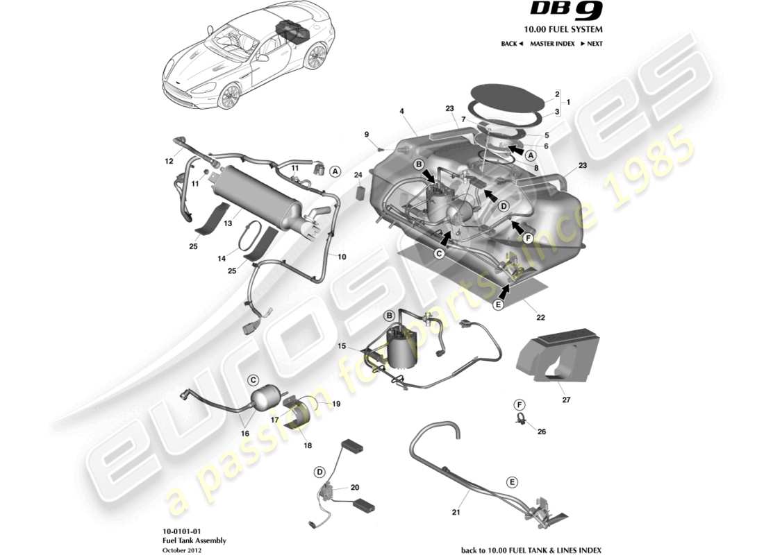 aston martin db9 (2017) complessivo serbatoio carburante diagramma delle parti