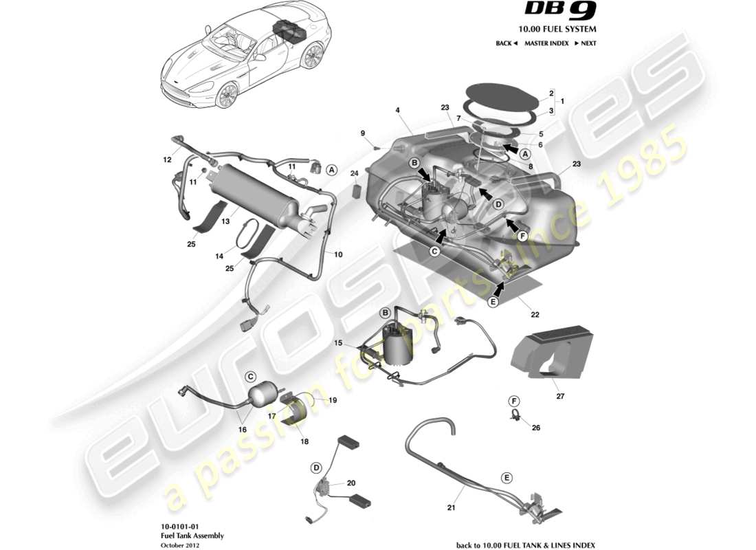 aston martin db9 (2014) diagramma delle parti del gruppo serbatoio carburante