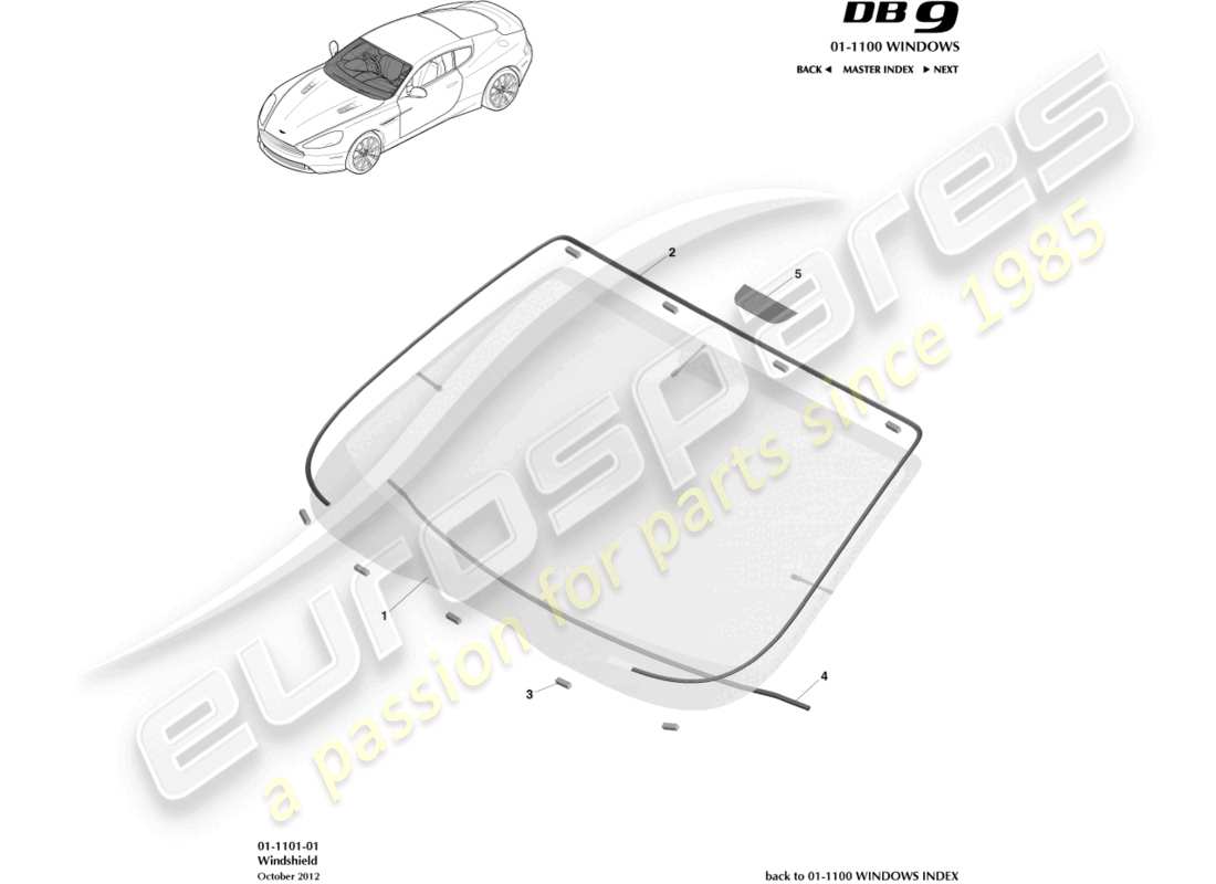 aston martin db9 (2014) schema delle parti del parabrezza