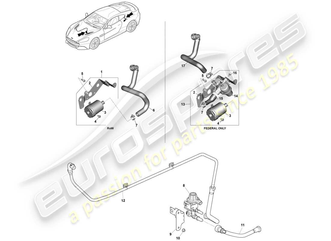 aston martin vanquish (2013) emissioni evaporative diagramma delle parti