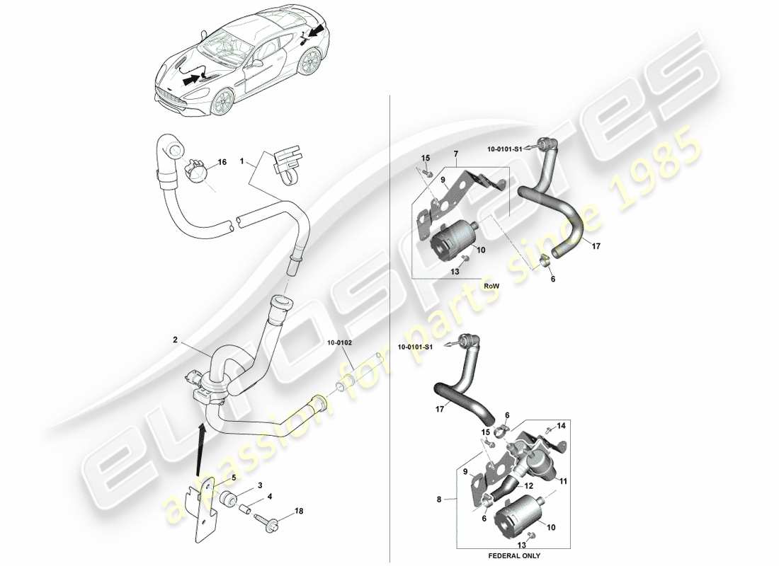 aston martin vanquish (2013) emissioni evaporative, 15my diagramma delle parti