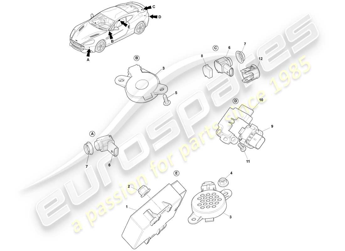 aston martin vanquish (2013) aiuto al parcheggio diagramma delle parti