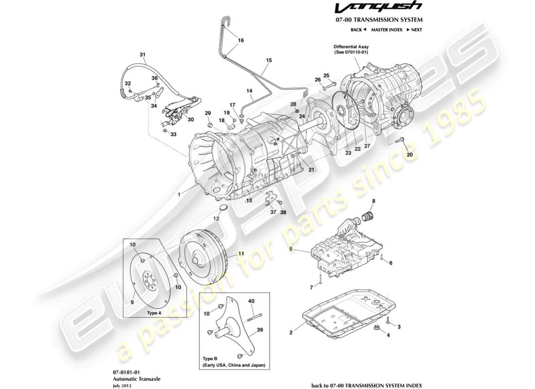 aston martin vanquish (2017) trasmissione, 6spd diagramma delle parti