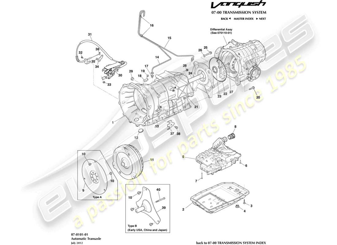 aston martin vanquish (2017) trasmissione, diagramma delle parti 6spd