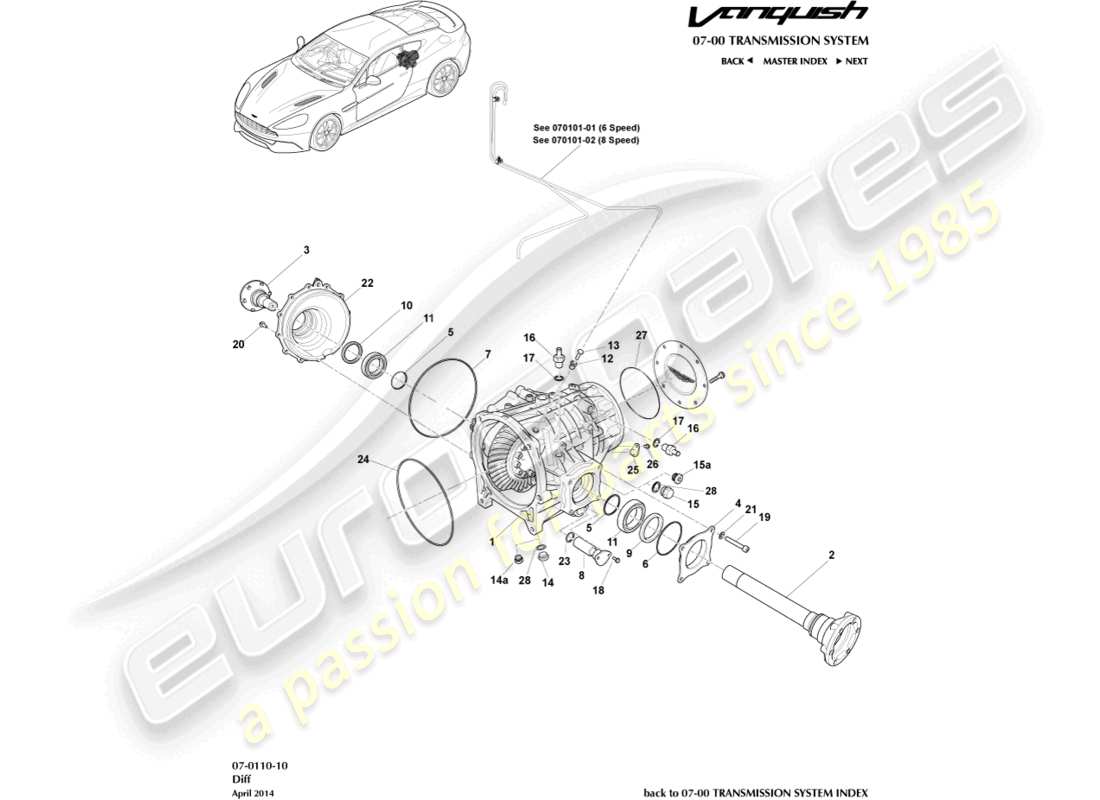 aston martin vanquish (2017) differenziale diagramma delle parti