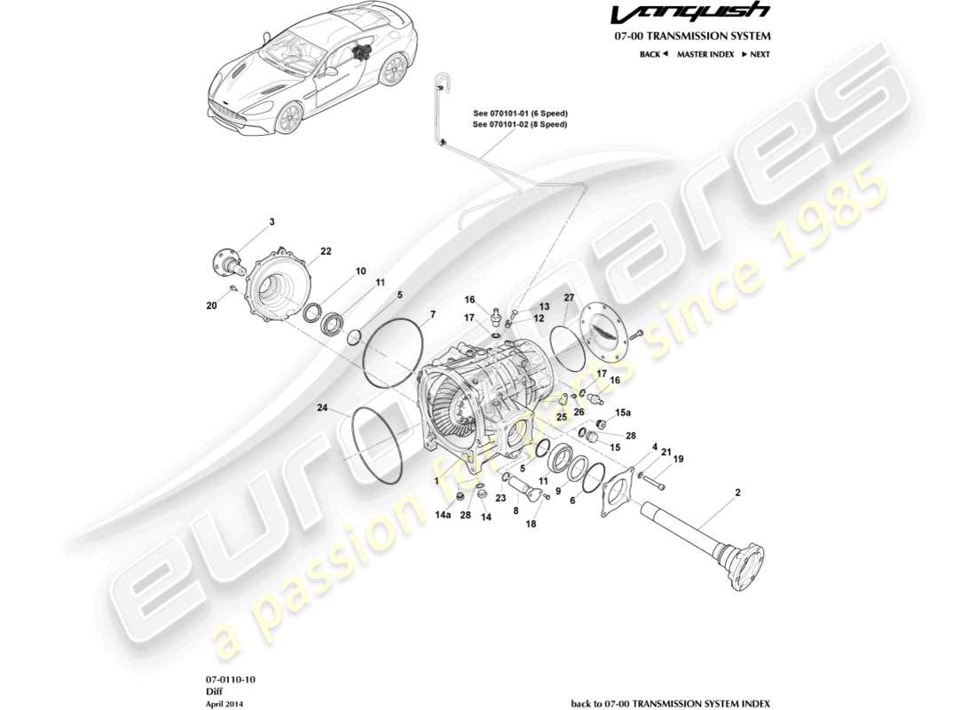 aston martin vanquish (2017) diagramma della parte differenziale