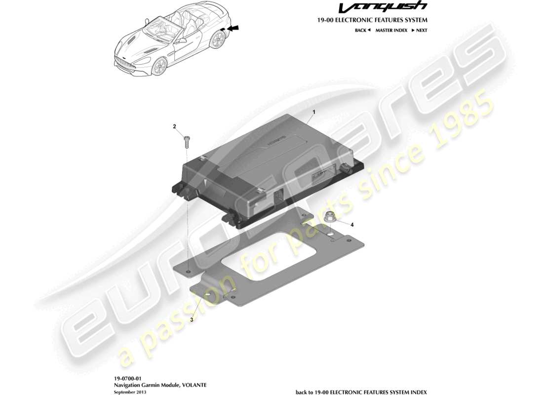 aston martin vanquish (2015) modulo di navigazione, volante diagramma delle parti