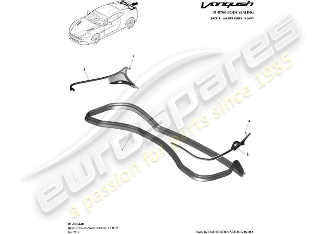aston martin vanquish (2015) guarnizione di chiusura posteriore, diagramma della parte coupé
