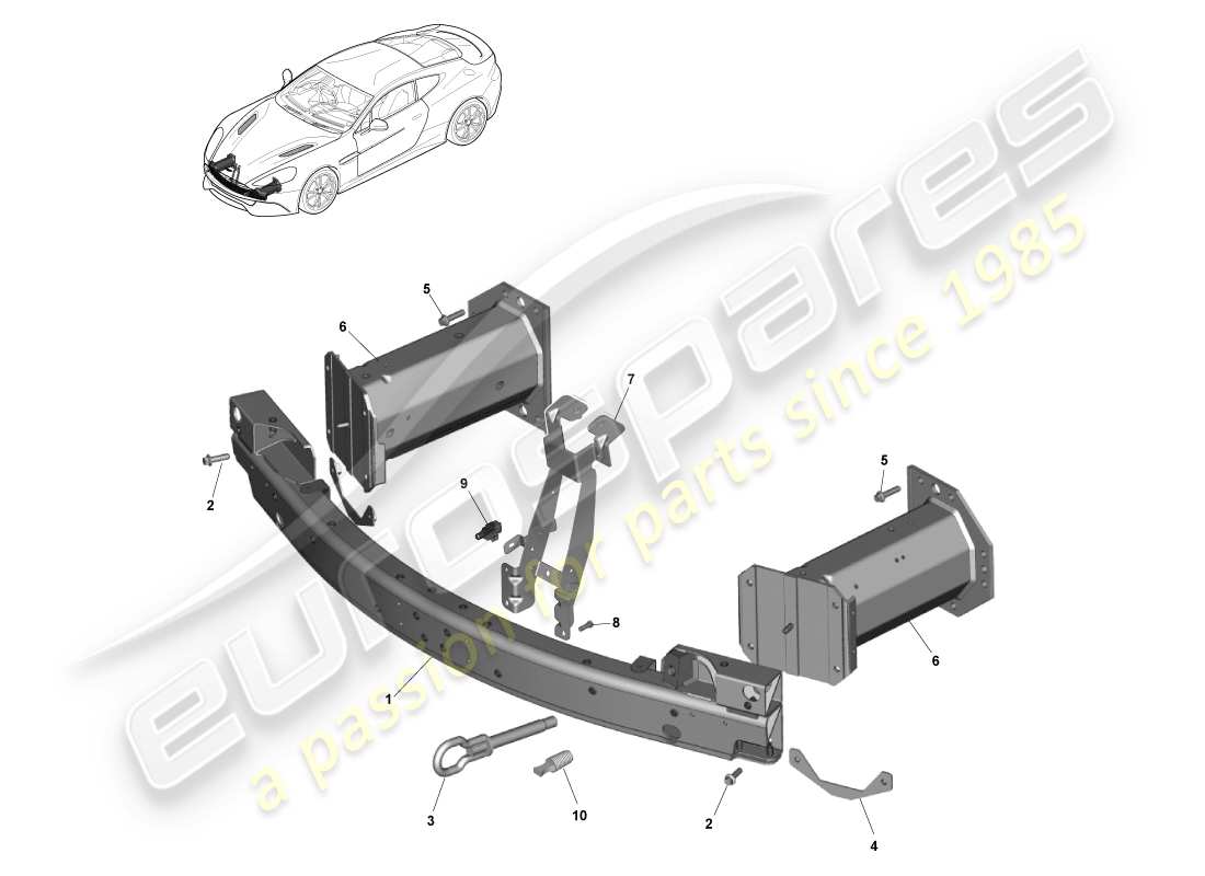 aston martin vanquish (2013) struttura del paraurti anteriore, fila diagramma delle parti